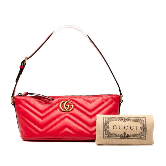 GUCCI Red Leather GG Marmont Shoulder Bag - Picture 7 of 7